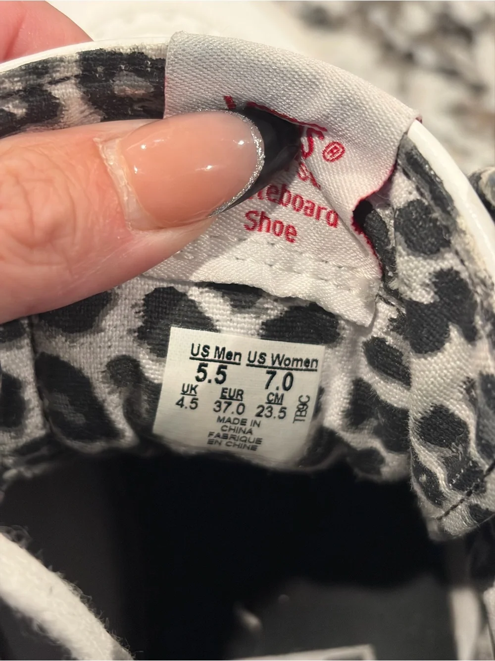 Vans White High-Top Sneakers with Black Stripe and Leopard Lining